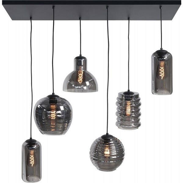 Highlight Hanglamp Fantasy 6 lichts L 100 x B 35 cm rook glas