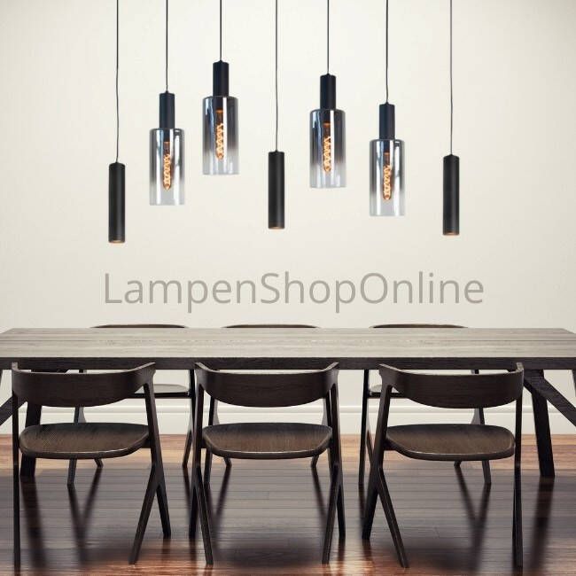 Highlight Hanglamp Perugia 7-lichts zwart met kokers
