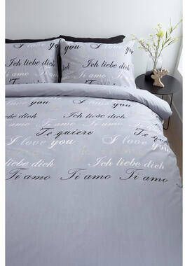 Ambiante dekbedovertrek Love Language grijs 200x200 220 Leen Bakker