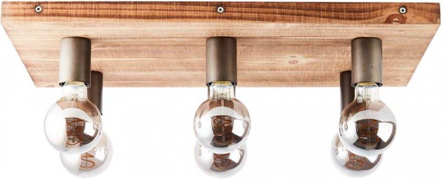 Brilliant plafondlamp Panto 6-lichts hout Leen Bakker