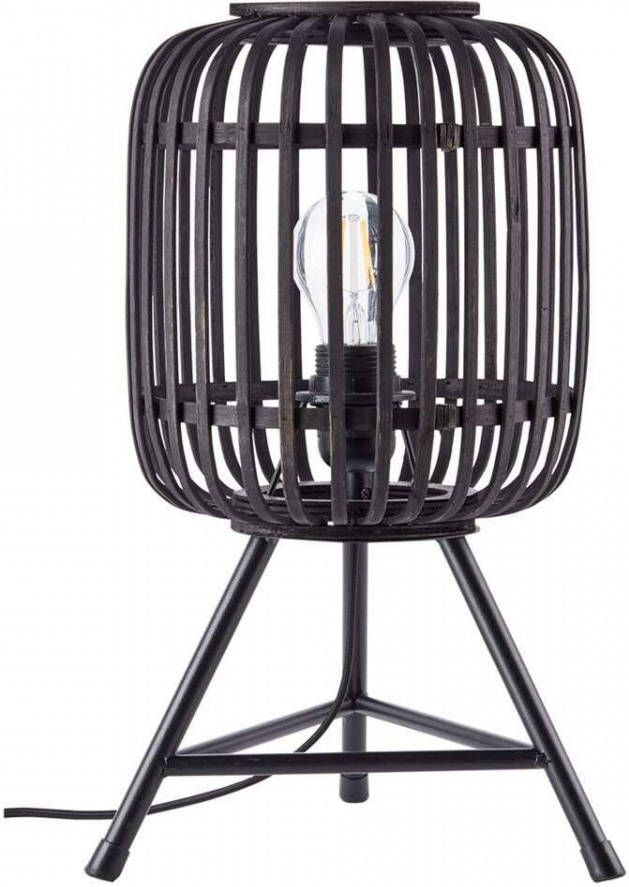 Brilliant Tafellamp Woodrow Driepoot Bamboo Zwart E27