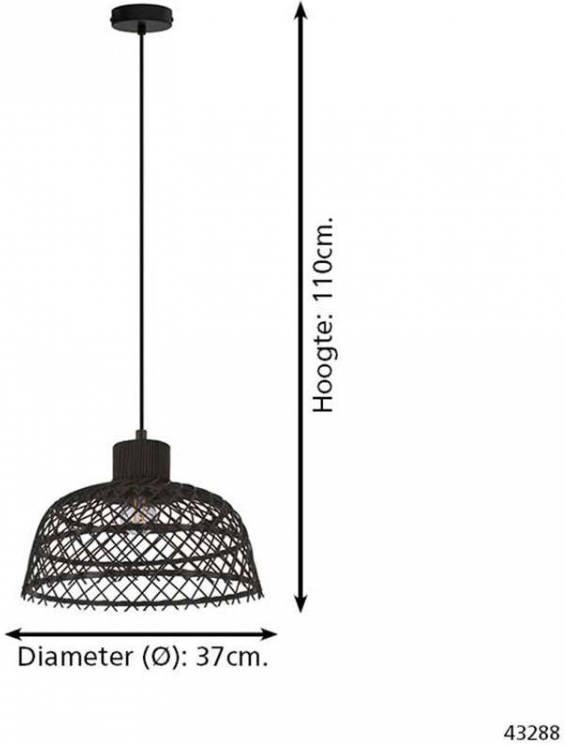 EGLO Hanglamp Ausnby zwart ø37 x h110 cm excl. 1x e27 (max. 40 w) gevlochten hout