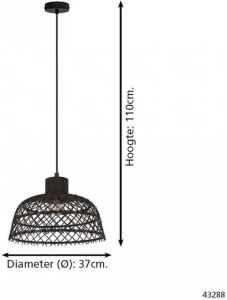 EGLO Hanglamp Ausnby zwart ø37 x h110 cm excl. 1x e27 (elk max. 40 w) gevlochten hout hanglamp hanglamp plafondlamp lamp eettafellamp eettafel retro vintage houten lamp