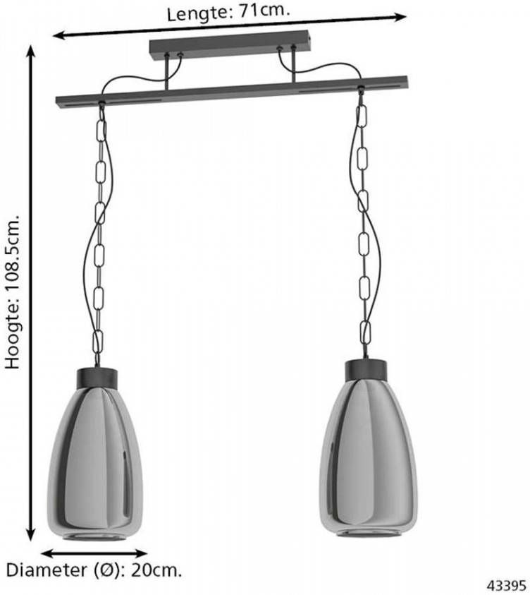 EGLO hanglamp Brickfield 2-lichts zwart Leen Bakker