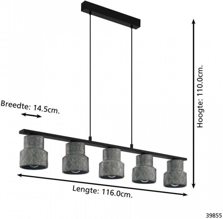 EGLO hanglamp Hillcot 5-lichts zwart Leen Bakker