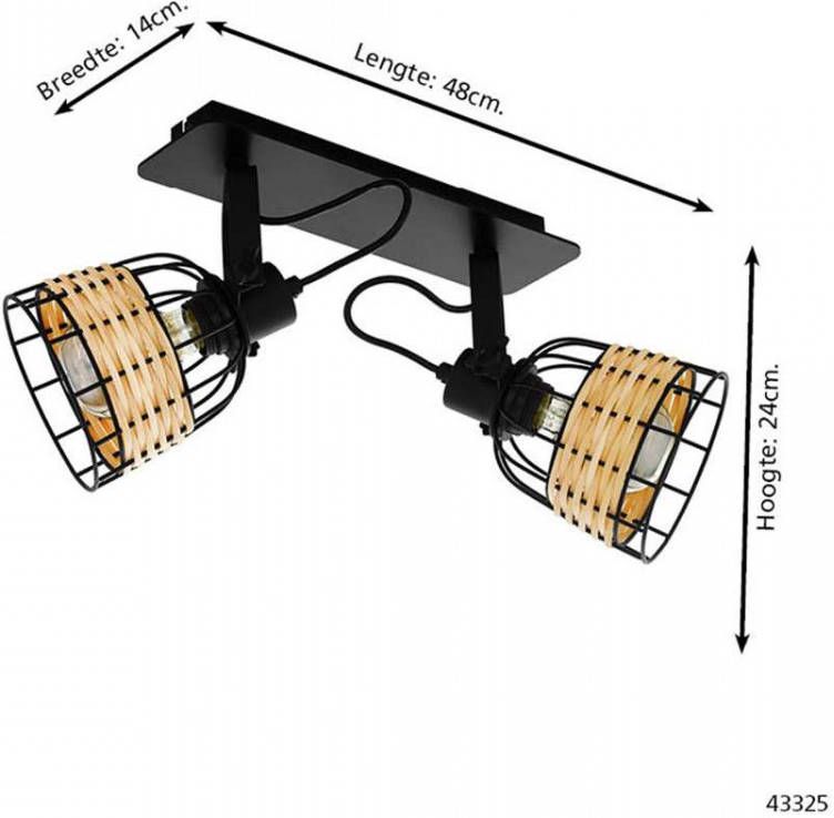 EGLO plafondlamp Anwick 2-spot zwart bruin Leen Bakker