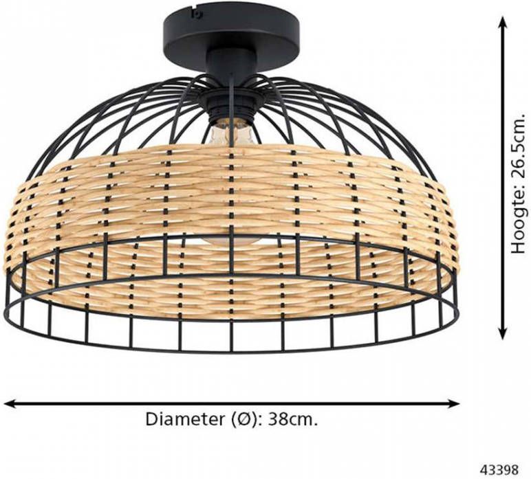EGLO Plafondlamp ANWICK Plafondlamp staal en rotan E27 IP20 eetkamerlamp lamp