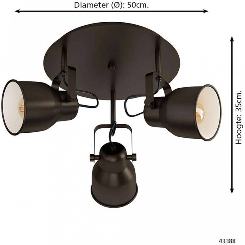 EGLO plafondlamp Mitchley 3-lichts rond zwart Leen Bakker