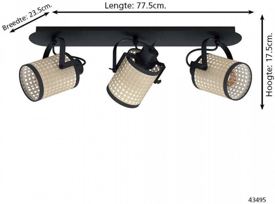 EGLO plafondlamp Ruscomb 3-lichts zwart bruin Leen Bakker
