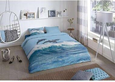 Good Morning dekbedovertrek Dolphins blauw 200x 200 220 cm Leen Bakker