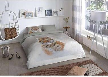Good Morning dekbedovertrek Snow tiger multikleur 200x200 220 cm Leen Bakker