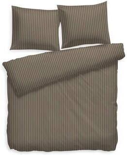 Heckett & Lane dekbedovertrek Uni Stripe taupe grey 240x200 cm Leen Bakker