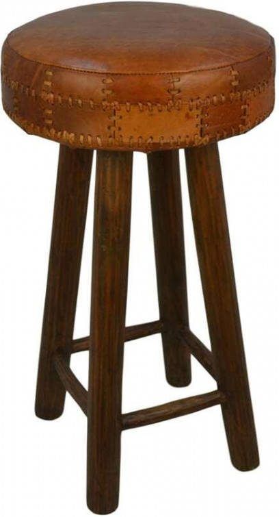 HSM Collection barkruk Jari patchwork leder cognac Leen Bakker