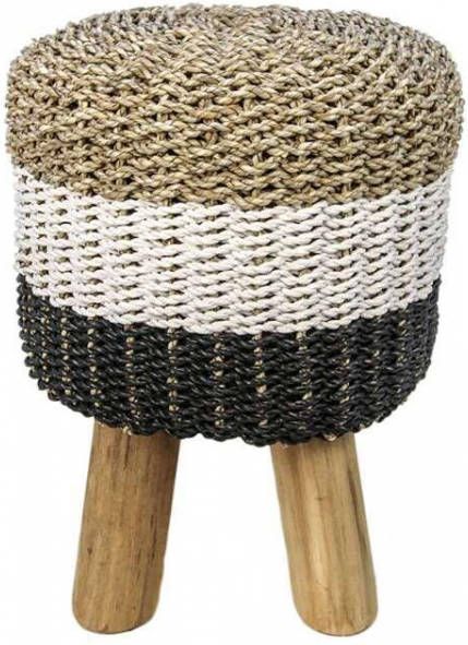 HSM Collection kruk Malibu raffia zeegras naturel wit zwart 45 cm Leen Bakker