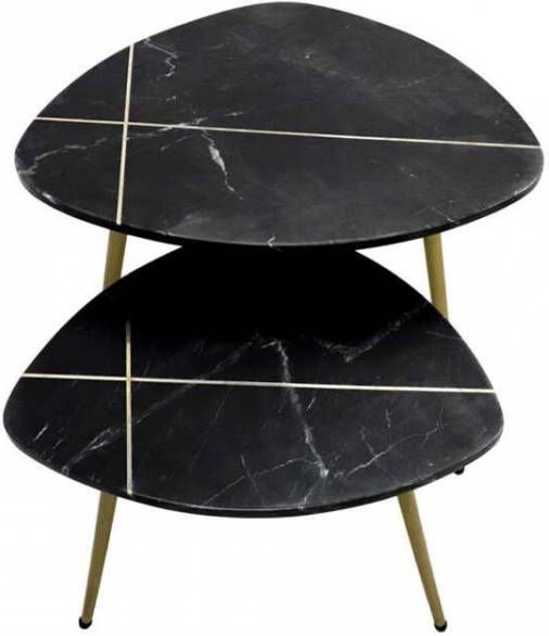 HSM Collection HSM Salontafel Marseille 60x52x46 50x40x41 Zwart marmer goud