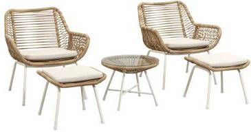 Le Sud Balkonset Grand naturel zand metaal wicker 5-delig Leen Bakker