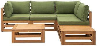 Le Sud Loungeset Clermont Brest FSC-hout donkergroene kussens 6-delig V2 Leen Bakker