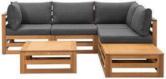 Le Sud Loungeset Clermont Brest FSC-hout donkergrijze kussens 6-delig V2 Leen Bakker