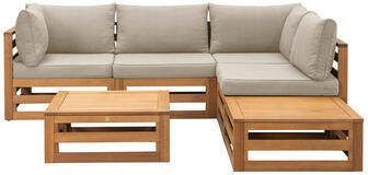 Le Sud Loungeset Clermont Brest FSC-hout zandkleurige kussens 6-delig V2 Leen Bakker