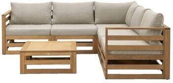 Le Sud Loungeset Clermont Brest FSC-hout- zandkleurige kussens 6-delig Leen Bakker