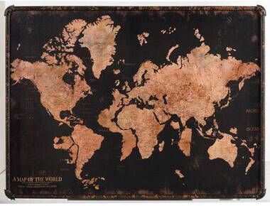Leen Bakker Canvas Wereldkaart zwart 60x80 cm