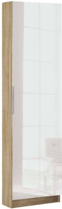 Demeyere ZAPATERO schoenenkast 12 paar Eiken en Zwart decor 1 deur met spiegel L50 x D18 x H200 cm CBA MEUBLES