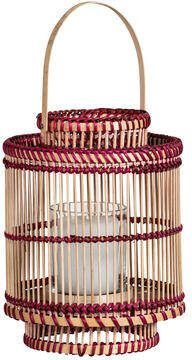 Leen Bakker Lantaarn Bazar Rood Naturel Bamboe 25xØ18 cm