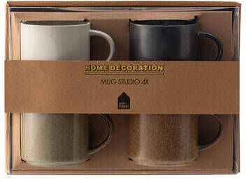 Leen Bakker Mokken Studio Multikleur Stoneware 380 ml Set van 4