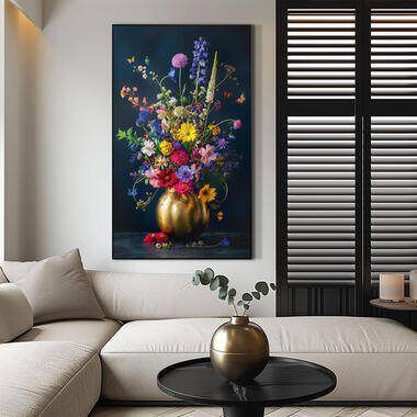 Leen Bakker Schilderij bloemen gouden vaas MDF 118x70 cm