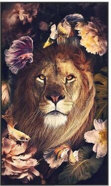 Leen Bakker Schilderij Leeuw Met Bloemen multikleur 118x70 cm