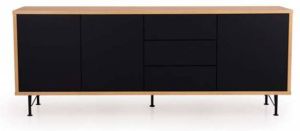 Tenzo dressoir Flow 3 deuren en 3 lades eikenkleur zwart 79x206x44 cm Leen Bakker