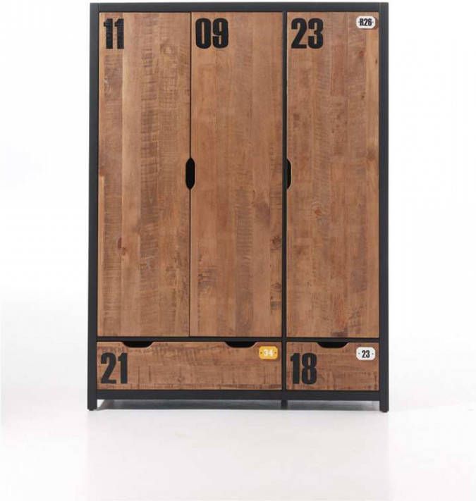 Vipack 3-deurs kledingkast Alex bruin 200x147 4x55 cm Leen Bakker