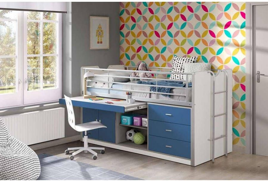 Vipack halfhoogslaper Bonny uitschuifbaar bureau blauw 116x96x207 cm Bakker - Winkelen.nl