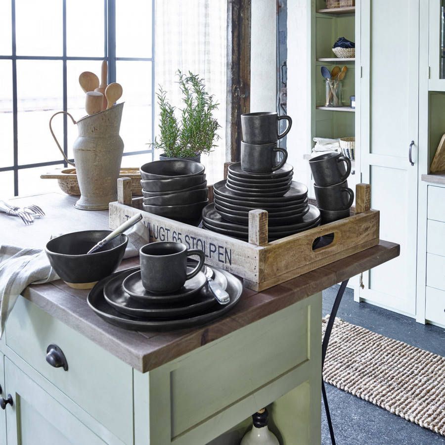 Loberon Servies set van 30 Biarré zwart