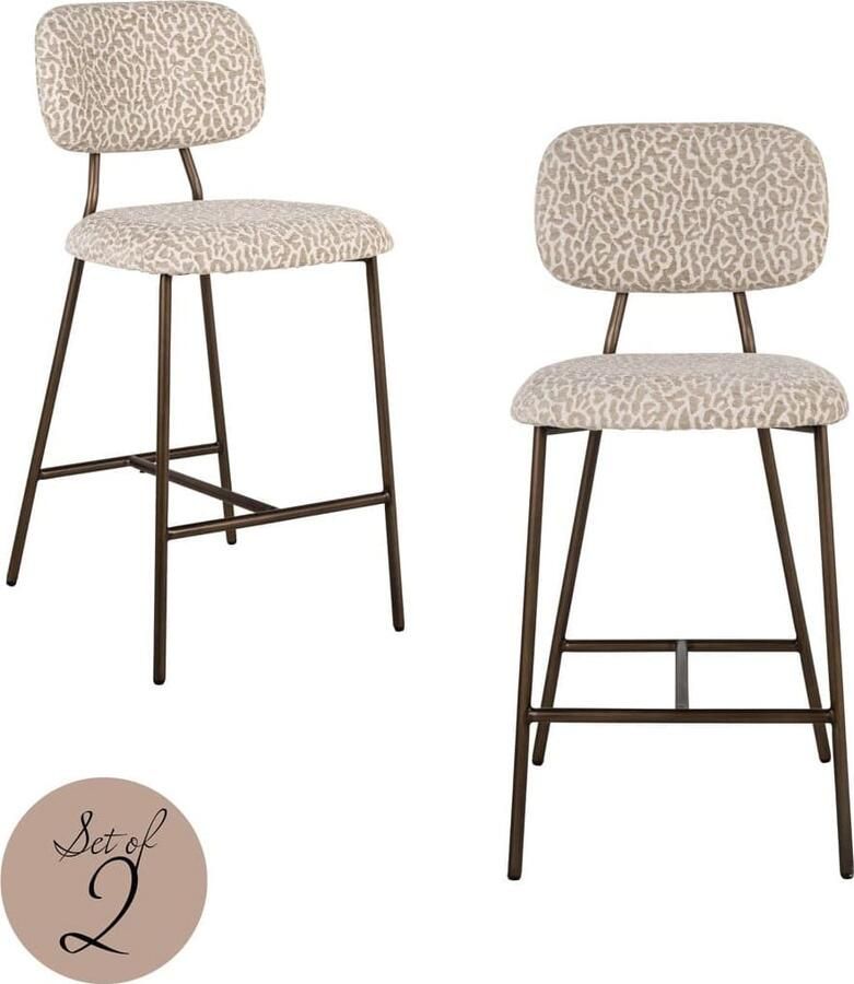 Richmond Interiors Richmond Barstoel Xenia Leopard stof Beige (zithoogte 66cm)