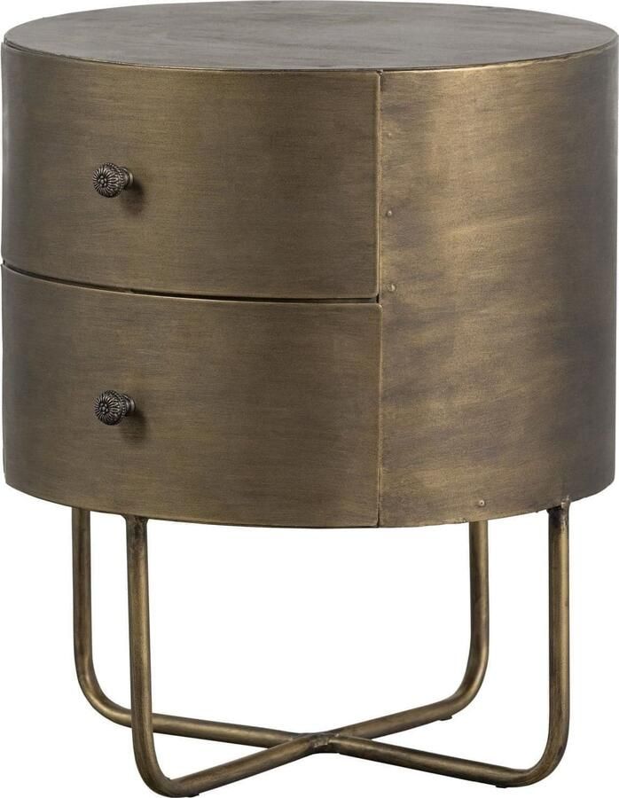BePureHome | Glossy rond kastje metaal antique brass | Woonkamer meubels | Ladekast