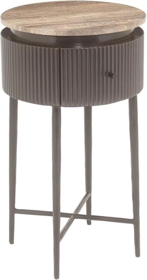 Richmond Interiors Richmond Ronde Bijzettafel Russo Travertin en brass 40cm Bruin