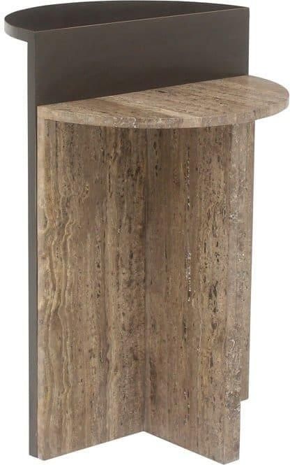 Richmond Interiors Richmond Bijzettafel Russo Travertin en brass 40cm Bruin Rond