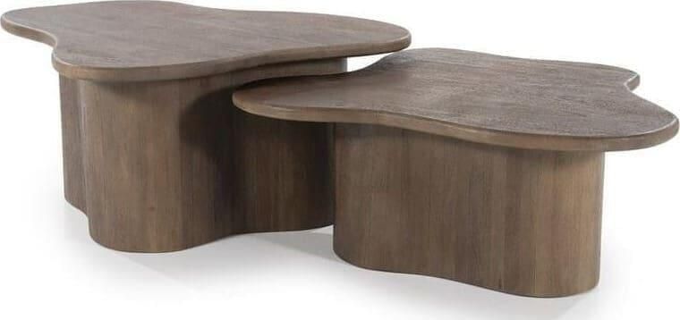 By-Boo Organische Salontafel Fall Mangohout Set van 2 stuks Bruin Japandi