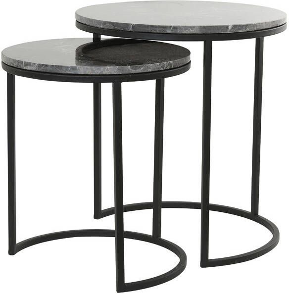 Light & Living Light&living Bijzettafel S|2 Ø41x48+Ø49x53 5 cm ALFIO bruin marmer+...