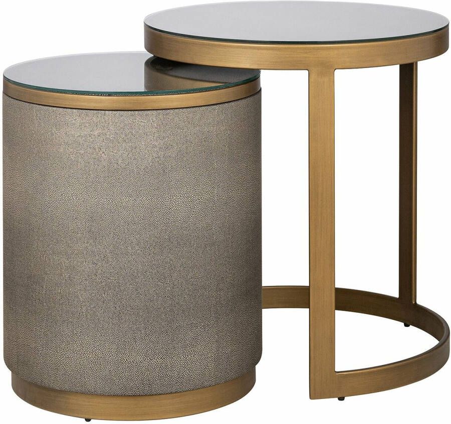 Richmond Interiors Richmond Bijzettafel Bloomville Lederlook en glas Set van 2 stuks Goud Rond