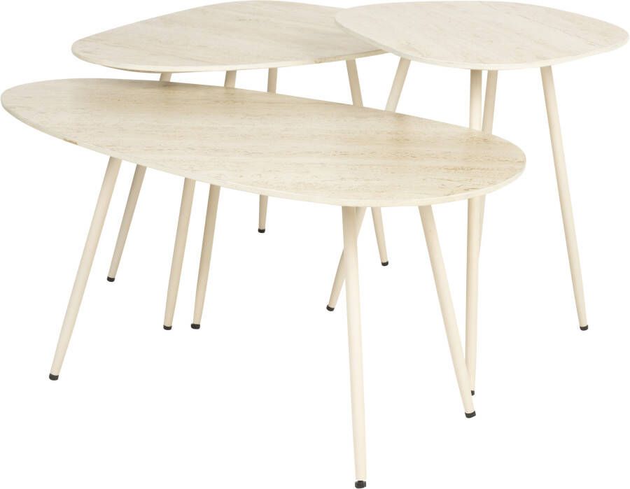 Housecraft Living Housecraft Faiz Bijzettafel Travetin-Look Set van 3 Beige