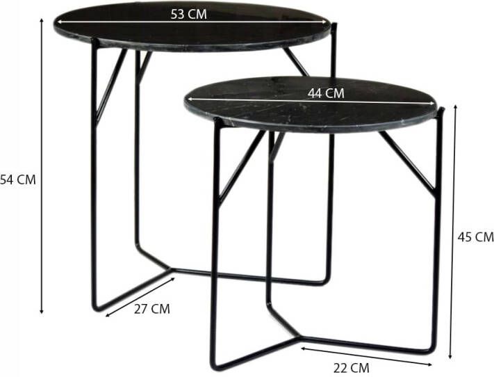 Giga Meubel Bijzettafel Mason Marmer Zwart Zwart Set van 2 - Foto 3