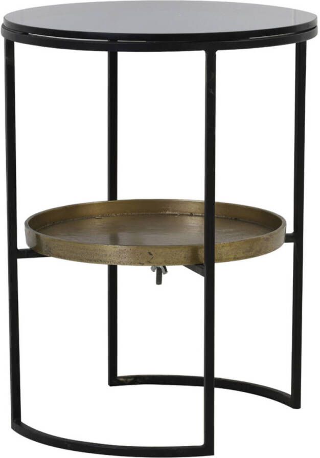 Light & Living Light&living Bijzettafel Ø43x57 cm ROWDY glas zwart+antiek brons