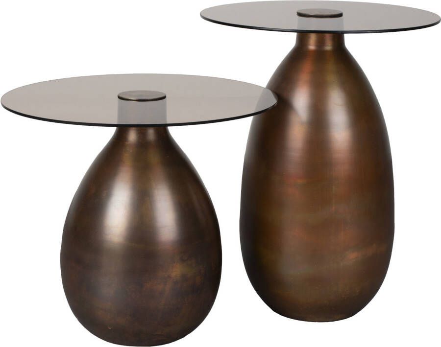 Dutchbone Ronde Bijzettafel Selene Glas Set van 2 stuks Bruin