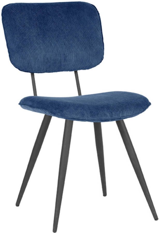 LABEL51 Eetkamerstoel Vic Blauw Ribcord Zwart Metaal