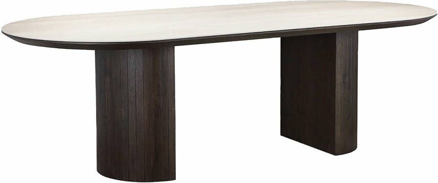 Richmond Interiors Richmond Ovale Eettafel Ritz Travertin en eiken 240 x 110cm Bruin Ovaal