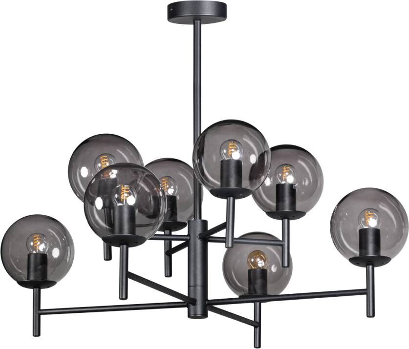 ETH Hanglamp Davina 8-lichts Zwart Smoke glas