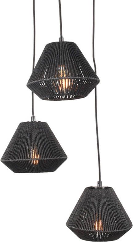 LABEL51 Hanglamp 'Ibiza Diamond' Jute 3-lamps kleur Zwart