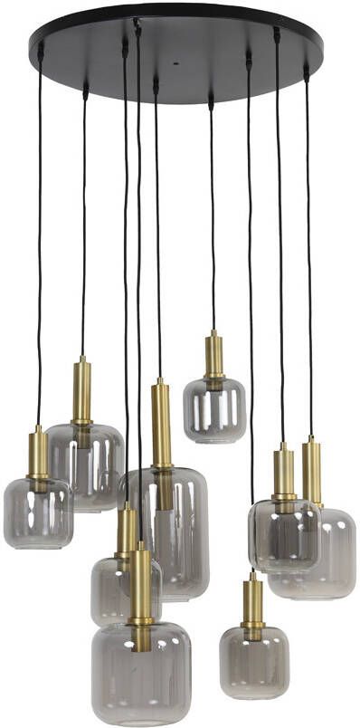 Light & Living Hanglamp Lekar 9 lichts antiek brons smoke glas